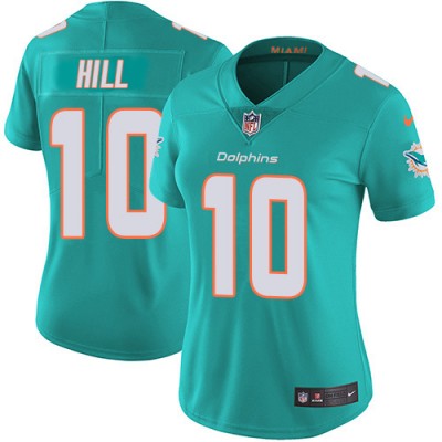 Nike Miami Dolphins #10 Tyreek Hill Aqua Green Team Color Women's Stitched NFL 100th Season Vapor Untouchable Limited Jersey1